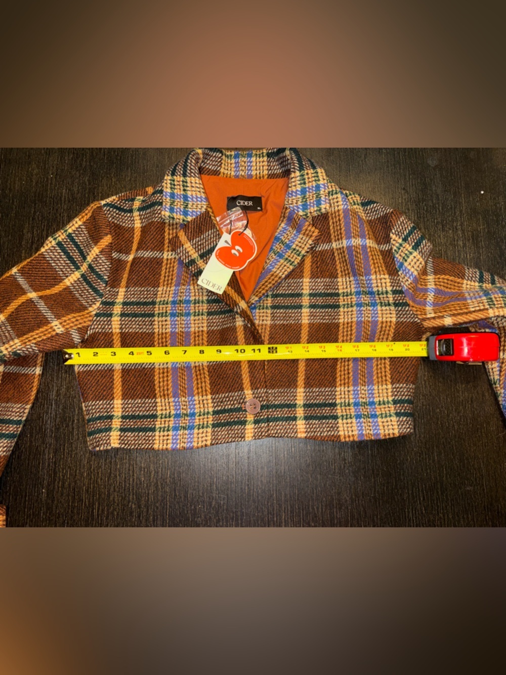 Cider Cropped Brown Plaid Blazer with Multicolor Checks - Picture 4 of 6